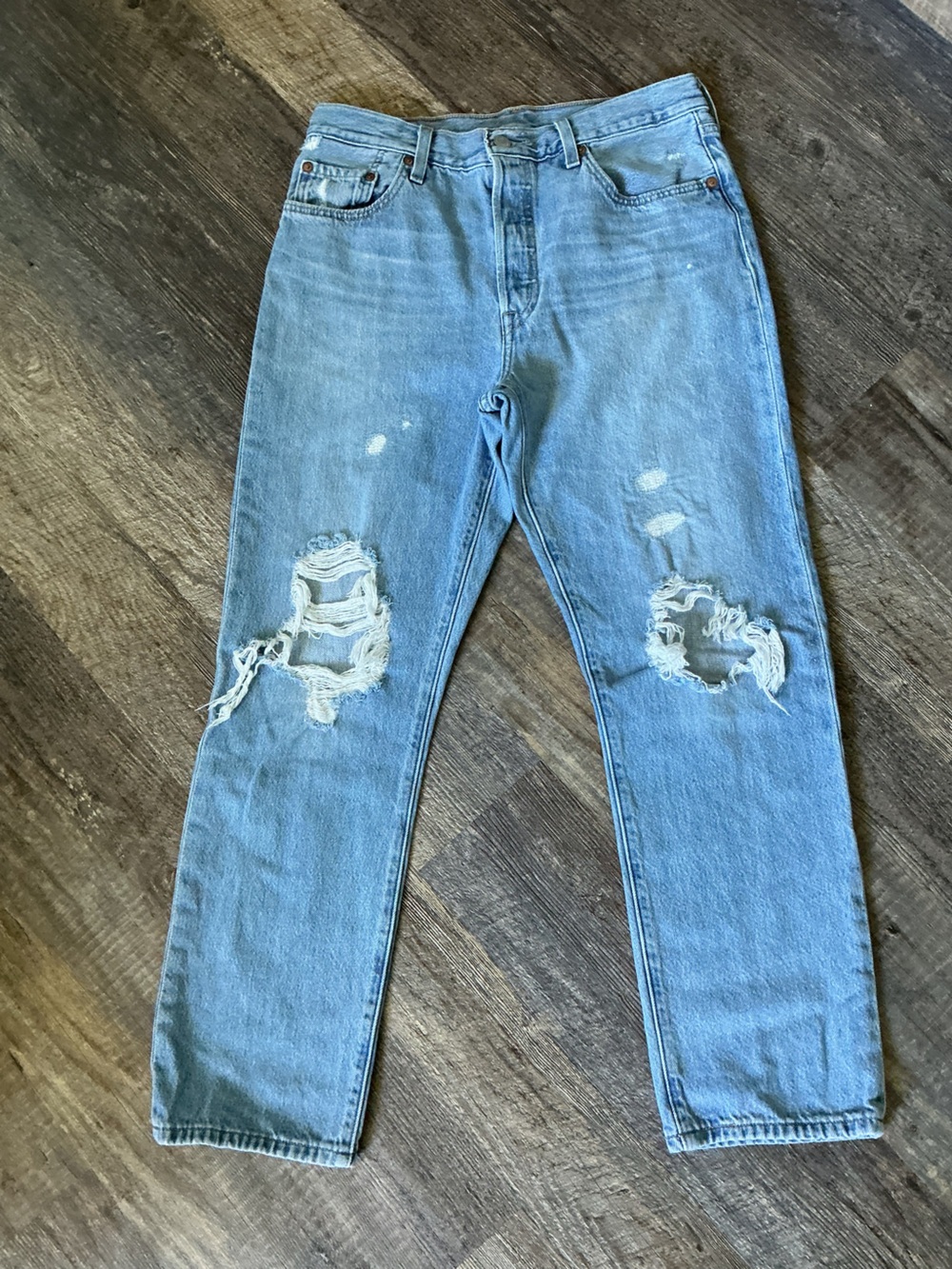 Levi's 501 Straight Leg Distressed Knee Jeans
